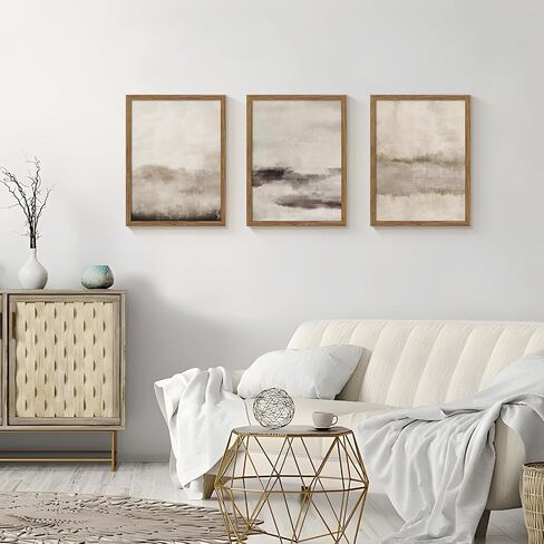 3 Piece Large Abstract Framed Wall Art, Neutral Beige Modern Art Wall Decor, Contemporary Minimalist Canvas Prints, Watercolor Paintings for Living Room Bedroom Dining Room Office 12x16 Inch in Saudi Arabia