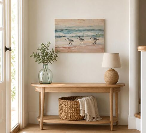 MDHFJEAW Boho Coastal Canvas Wall Art Sandpiper Beach Bird Painting Abstract Ocean Picture Wall Decor Gallery Wrapped Sea Bird Poster Print Artwork for Living Room Bathroom 12x16 In in Saudi Arabia
