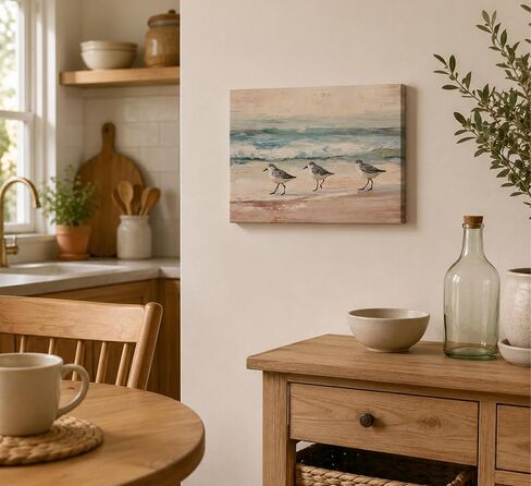 MDHFJEAW Boho Coastal Canvas Wall Art Sandpiper Beach Bird Painting Abstract Ocean Picture Wall Decor Gallery Wrapped Sea Bird Poster Print Artwork for Living Room Bathroom 12x16 In in Saudi Arabia