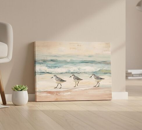 MDHFJEAW Boho Coastal Canvas Wall Art Sandpiper Beach Bird Painting Abstract Ocean Picture Wall Decor Gallery Wrapped Sea Bird Poster Print Artwork for Living Room Bathroom 12x16 In in Saudi Arabia