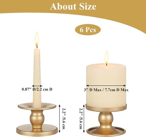 Gold Candle Holders Set of 6, Reversible Pillar Candle Holder and Taper Candles Stand, Metal Table Centerpiece for Wedding Dining Room Holiday Decor in Saudi Arabia
