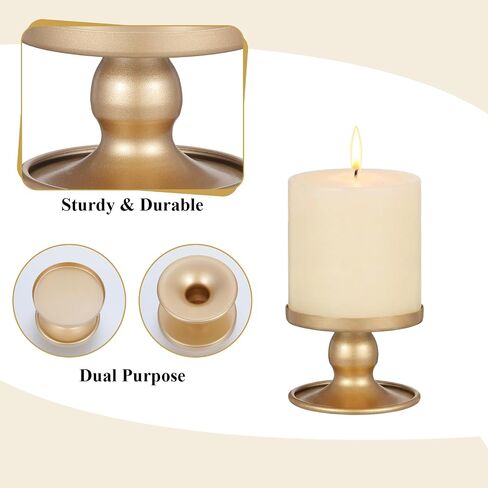 Gold Candle Holders Set of 6, Reversible Pillar Candle Holder and Taper Candles Stand, Metal Table Centerpiece for Wedding Dining Room Holiday Decor in Saudi Arabia