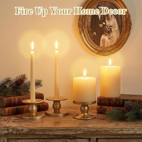 Gold Candle Holders Set of 6, Reversible Pillar Candle Holder and Taper Candles Stand, Metal Table Centerpiece for Wedding Dining Room Holiday Decor in Saudi Arabia