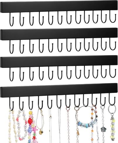 4Pack Necklace Organizer Wall Mount, Jewelry Hanger Wall Organizers with 48 Hooks for Necklaces, Bracelets, Earrings Hanging(Black) in Saudi Arabia