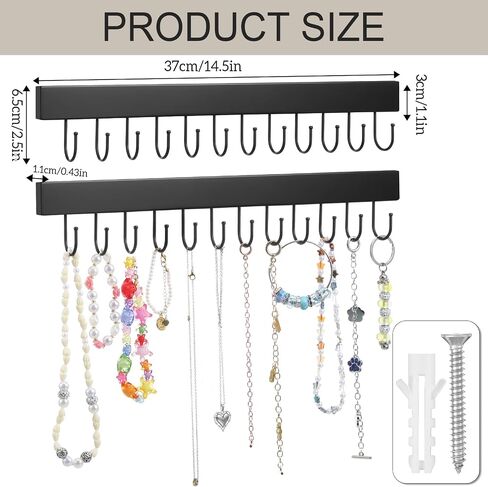 4Pack Necklace Organizer Wall Mount, Jewelry Hanger Wall Organizers with 48 Hooks for Necklaces, Bracelets, Earrings Hanging(Black) in Saudi Arabia