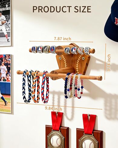 Yigney Baseball or Softball Necklace Organizer Wooden Holder, Championship Ring Display Holder, Softball Ring, Sports Ring Jewelry Towers, Wall-mounted Display Gifts for Baseball Softball fans in Saudi Arabia