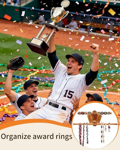 Yigney Baseball or Softball Necklace Organizer Wooden Holder, Championship Ring Display Holder, Softball Ring, Sports Ring Jewelry Towers, Wall-mounted Display Gifts for Baseball Softball fans in Saudi Arabia