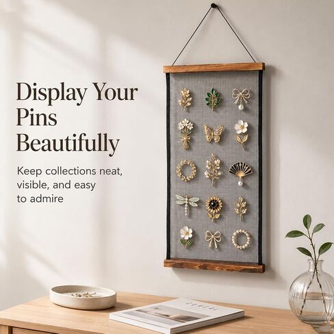 Brooch Pin Organizer with Wooden Frame, 11.8''x23.6'' Large Mesh Pin Display Board, Wall Hanging Jewelry Storage, Brooch and Enamel Pin Collection Display for Home, Office in Kuwait