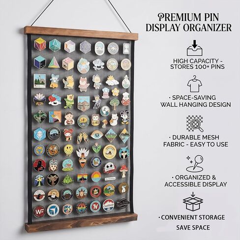 Brooch Pin Organizer with Wooden Frame, 11.8''x23.6'' Large Mesh Pin Display Board, Wall Hanging Jewelry Storage, Brooch and Enamel Pin Collection Display for Home, Office in Kuwait