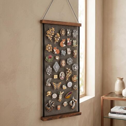 Brooch Pin Organizer with Wooden Frame, 11.8''x23.6'' Large Mesh Pin Display Board, Wall Hanging Jewelry Storage, Brooch and Enamel Pin Collection Display for Home, Office in Kuwait