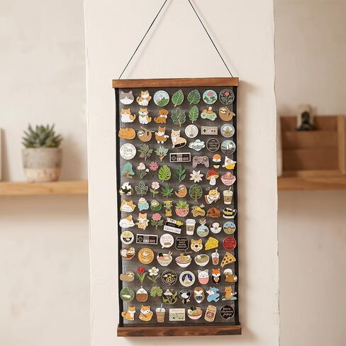Brooch Pin Organizer with Wooden Frame, 11.8''x23.6'' Large Mesh Pin Display Board, Wall Hanging Jewelry Storage, Brooch and Enamel Pin Collection Display for Home, Office in Kuwait