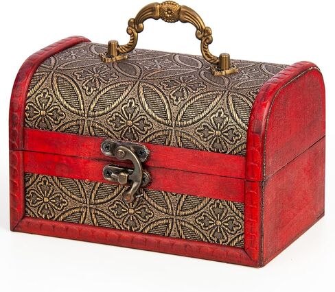 Vintage Wooden Jewelry Boxes, Handmade Decorative Treasure Trinket Chests Storage Organizer, Wood Gift Holder Case Box for Ring Earring Necklace Keepsake Ceremony Women 5.89" (Red Brown) in Saudi Arabia