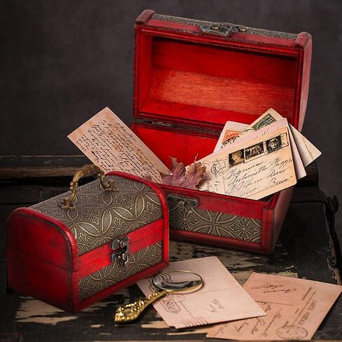 Vintage Wooden Jewelry Boxes, Handmade Decorative Treasure Trinket Chests Storage Organizer, Wood Gift Holder Case Box for Ring Earring Necklace Keepsake Ceremony Women 5.89" (Red Brown) in Saudi Arabia