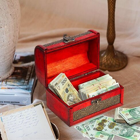 Vintage Wooden Jewelry Boxes, Handmade Decorative Treasure Trinket Chests Storage Organizer, Wood Gift Holder Case Box for Ring Earring Necklace Keepsake Ceremony Women 5.89" (Red Brown) in Saudi Arabia