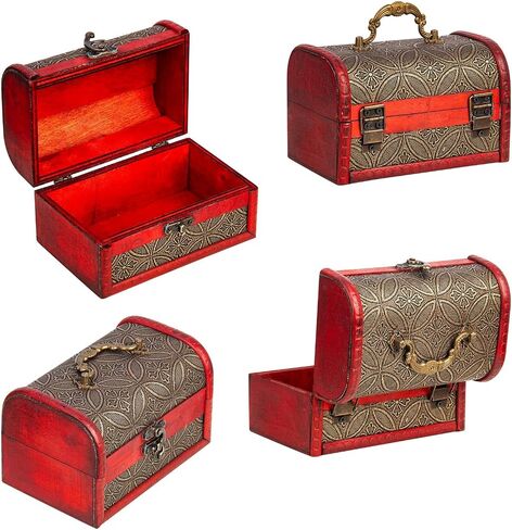 Vintage Wooden Jewelry Boxes, Handmade Decorative Treasure Trinket Chests Storage Organizer, Wood Gift Holder Case Box for Ring Earring Necklace Keepsake Ceremony Women 5.89" (Red Brown) in Saudi Arabia