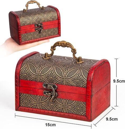Vintage Wooden Jewelry Boxes, Handmade Decorative Treasure Trinket Chests Storage Organizer, Wood Gift Holder Case Box for Ring Earring Necklace Keepsake Ceremony Women 5.89" (Red Brown) in Saudi Arabia