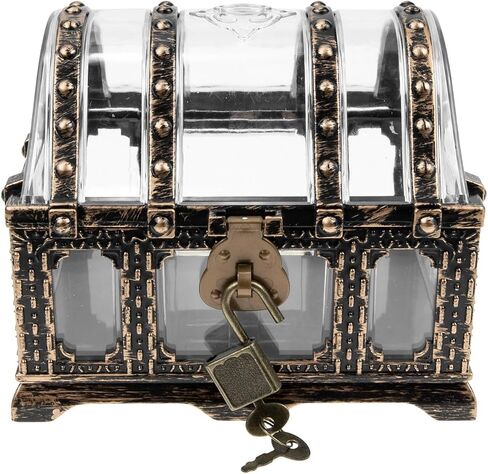 Zerodeko Treasure Chest, Plastic Pirate Box with Lock and Key, Vintage Keepsake Jewelry Container Clear Prize Box Decorative Storage Box Desktop Organizer Party Favors for Kids Adults (Bronze) in Kuwait