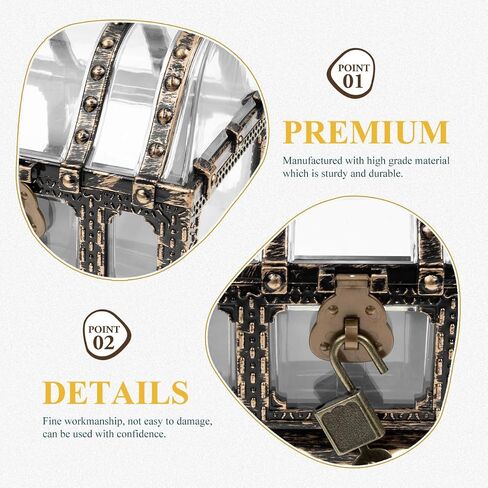 Zerodeko Treasure Chest, Plastic Pirate Box with Lock and Key, Vintage Keepsake Jewelry Container Clear Prize Box Decorative Storage Box Desktop Organizer Party Favors for Kids Adults (Bronze) in Kuwait