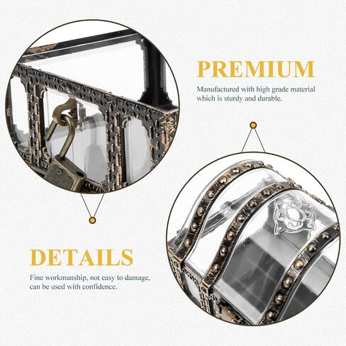 Zerodeko Treasure Chest, Plastic Pirate Box with Lock and Key, Vintage Keepsake Jewelry Container Clear Prize Box Decorative Storage Box Desktop Organizer Party Favors for Kids Adults (Bronze) in Kuwait