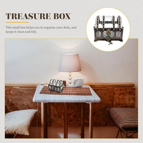 Zerodeko Treasure Chest, Plastic Pirate Box with Lock and Key, Vintage Keepsake Jewelry Container Clear Prize Box Decorative Storage Box Desktop Organizer Party Favors for Kids Adults (Bronze) in Kuwait