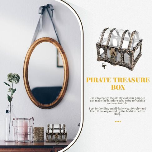 Zerodeko Treasure Chest, Plastic Pirate Box with Lock and Key, Vintage Keepsake Jewelry Container Clear Prize Box Decorative Storage Box Desktop Organizer Party Favors for Kids Adults (Bronze) in Kuwait