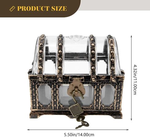 Zerodeko Treasure Chest, Plastic Pirate Box with Lock and Key, Vintage Keepsake Jewelry Container Clear Prize Box Decorative Storage Box Desktop Organizer Party Favors for Kids Adults (Bronze) in Kuwait