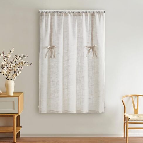 DKNY Balloon Shade Tie Up Curtain - Linen Beige 42" x 63" Light-Filtering Rod Pocket Window Panel with Fabric Tie Bows - 1 Piece in Kuwait