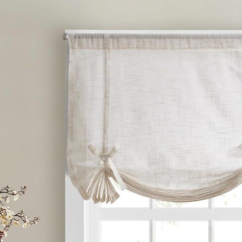 DKNY Balloon Shade Tie Up Curtain - Linen Beige 42" x 63" Light-Filtering Rod Pocket Window Panel with Fabric Tie Bows - 1 Piece in Kuwait