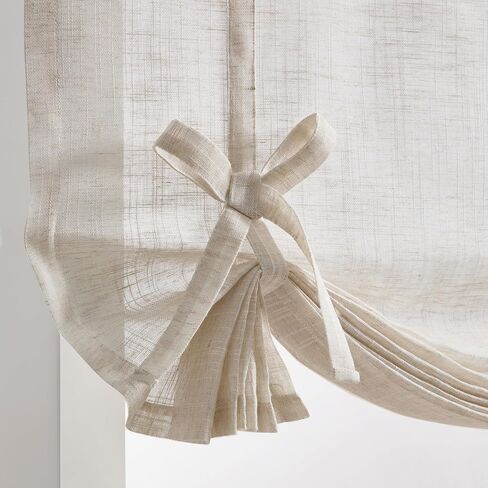 DKNY Balloon Shade Tie Up Curtain - Linen Beige 42" x 63" Light-Filtering Rod Pocket Window Panel with Fabric Tie Bows - 1 Piece in Kuwait