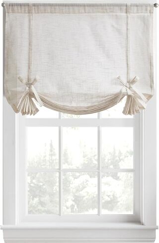 DKNY Balloon Shade Tie Up Curtain - Linen Beige 42" x 63" Light-Filtering Rod Pocket Window Panel with Fabric Tie Bows - 1 Piece in Kuwait