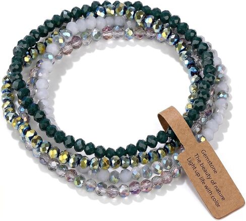4Pcs Boho Beaded Bracelets for Women Stackable - Crystal Glass Stretch Bracelet Stack Set, Handmade Layered Bohemian Bracelet, Friendship Birthday Gift for Her, Multiple Colors in Kuwait