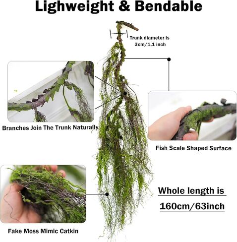 63inch Rustic Curly Artificial Weeping Willow Branches Faux Twisty Wood Curtain Tree Spooky Fall Long Vine Hanging Green Moss Twigs Garland For Wall Jungle Fireplace Halloween Patio Porch Decoration in Saudi Arabia