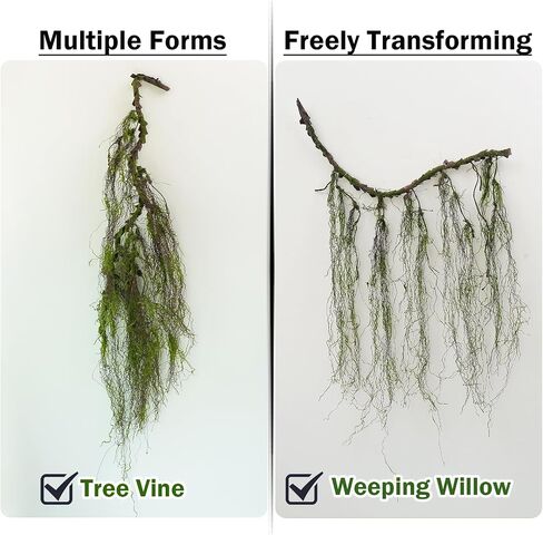 63inch Rustic Curly Artificial Weeping Willow Branches Faux Twisty Wood Curtain Tree Spooky Fall Long Vine Hanging Green Moss Twigs Garland For Wall Jungle Fireplace Halloween Patio Porch Decoration in Saudi Arabia