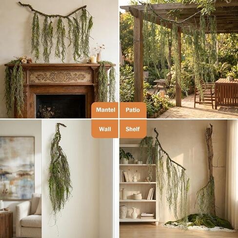 63inch Rustic Curly Artificial Weeping Willow Branches Faux Twisty Wood Curtain Tree Spooky Fall Long Vine Hanging Green Moss Twigs Garland For Wall Jungle Fireplace Halloween Patio Porch Decoration in Saudi Arabia