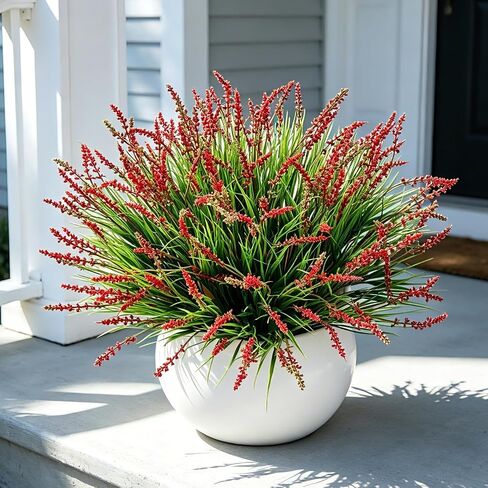 Outdoor Faux Plants, 12 Pcs Fake Plant UV Resistant Monkey Grass Lavender Flowers, Artificial Greenery Shrubs Bush for Outside Planter Patio Garden Front Porch Door Yard Spring Summer Decor, White in Kuwait