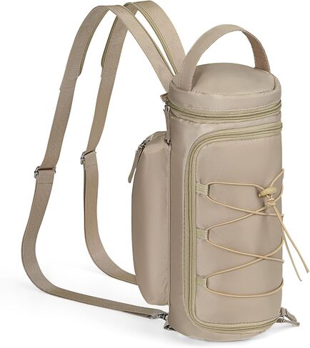Nuovoware Small Sling Backpack, Sling Bag 25oz/32oz/40oz/50oz Water Bottle Carrier with Zippered Cap, 2 Pockets, Adjustable Shoulder Strap Carrier for Walking Traveling, Camel in Saudi Arabia