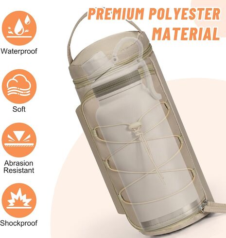 Nuovoware Small Sling Backpack, Sling Bag 25oz/32oz/40oz/50oz Water Bottle Carrier with Zippered Cap, 2 Pockets, Adjustable Shoulder Strap Carrier for Walking Traveling, Camel in Saudi Arabia