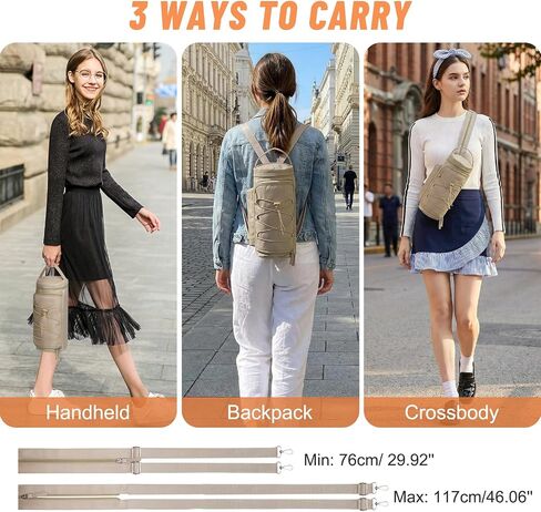 Nuovoware Small Sling Backpack, Sling Bag 25oz/32oz/40oz/50oz Water Bottle Carrier with Zippered Cap, 2 Pockets, Adjustable Shoulder Strap Carrier for Walking Traveling, Camel in Saudi Arabia