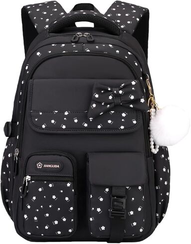 EKUIZAI Cute Bowknot Backpack for Girls Kids School Bag Multi-pocket Bookbag Children Elementary School Backpack for Girls, Black in Saudi Arabia