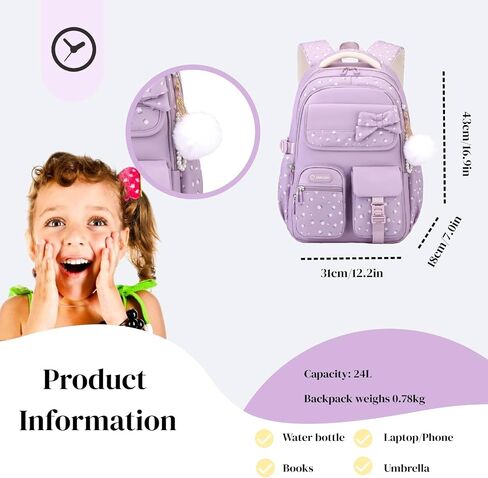 EKUIZAI Cute Bowknot Backpack for Girls Kids School Bag Multi-pocket Bookbag Children Elementary School Backpack for Girls, Black in Saudi Arabia
