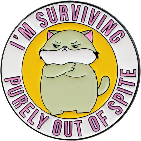 I’m Surviving Purely Out Of Spite Cute Cat Funny Sarcasm Enamel Pin, Chaotic Cat Dark Humor Pin Brooch For Sarcastic Person Sassy Introvert Friend, Funny Sarcastic Humor Brooch Badge, Cute But Sassy Attitude Lapel Badges, Animal Meme Culture Gift, Ironic  in Saudi Arabia