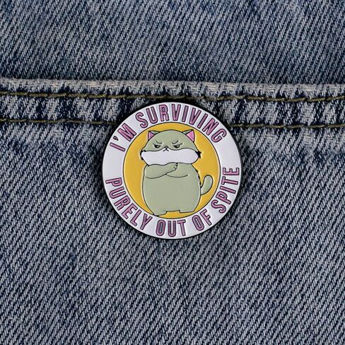 I’m Surviving Purely Out Of Spite Cute Cat Funny Sarcasm Enamel Pin, Chaotic Cat Dark Humor Pin Brooch For Sarcastic Person Sassy Introvert Friend, Funny Sarcastic Humor Brooch Badge, Cute But Sassy Attitude Lapel Badges, Animal Meme Culture Gift, Ironic  in Saudi Arabia