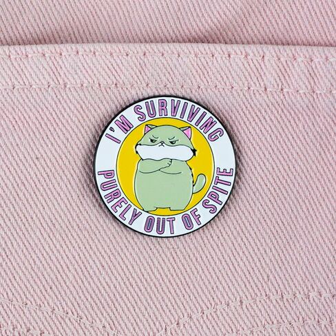 I’m Surviving Purely Out Of Spite Cute Cat Funny Sarcasm Enamel Pin, Chaotic Cat Dark Humor Pin Brooch For Sarcastic Person Sassy Introvert Friend, Funny Sarcastic Humor Brooch Badge, Cute But Sassy Attitude Lapel Badges, Animal Meme Culture Gift, Ironic  in Saudi Arabia