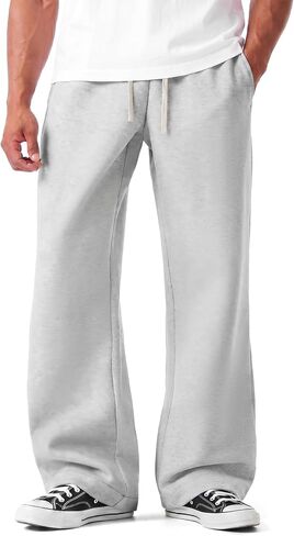 Mens Flared Baggy Sweatpants Wide Leg Pants Lightweight Air Layer Loose Fit Casual Gym Open Bell Bottom Deep Pocket in Saudi Arabia