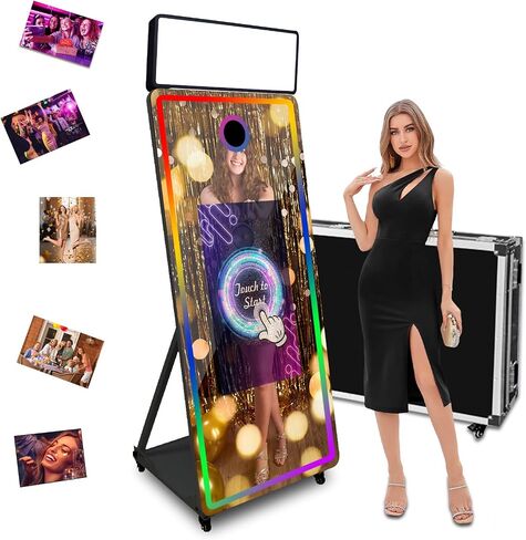 65'' Mirror Photo Booth,32'' Interactive Touch Screen with Square Light and RGB Light,Built-in Mini PC,Magic Mirror Photo Booth for Events (White, 65 inch(32''Screen)+Camera+Mini Printer) in Kuwait