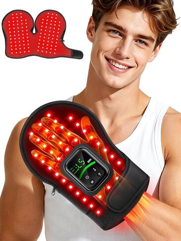Red Light Therapy Glove for Hand Wrist Cordless, 112LEDs 360° Dual-Sided Light Therapy Hand Wrap, 5000mAh 10-30Min Auto-Off Timer, Pulse Modes, Fit for Fingers Joint Wrinkles, 660nm & 850nm, Black in Kuwait