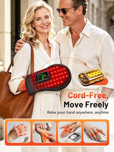 Red Light Therapy Glove for Hand Wrist Cordless, 112LEDs 360° Dual-Sided Light Therapy Hand Wrap, 5000mAh 10-30Min Auto-Off Timer, Pulse Modes, Fit for Fingers Joint Wrinkles, 660nm & 850nm, Black in Kuwait