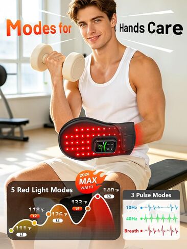 Red Light Therapy Glove for Hand Wrist Cordless, 112LEDs 360° Dual-Sided Light Therapy Hand Wrap, 5000mAh 10-30Min Auto-Off Timer, Pulse Modes, Fit for Fingers Joint Wrinkles, 660nm & 850nm, Black in Kuwait