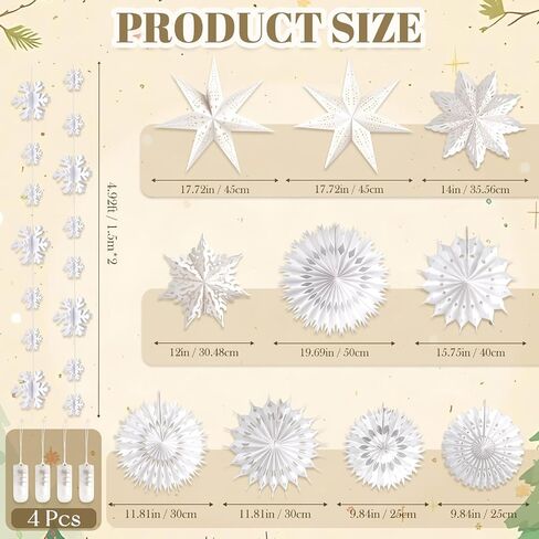 Winter Wonderland Snowflake Party Decorations, Christmas Hanging Decor, White Paper Star Snowflake Lanterns with Lights Paper Fans Garlands Set for Christmas Frozen Winter Birthday Wedding Party Decor in Saudi Arabia
