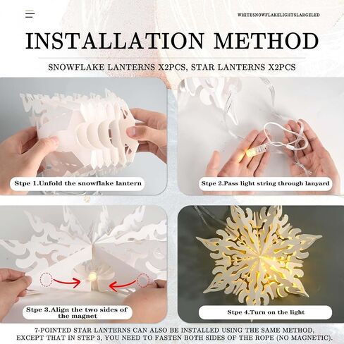 Winter Wonderland Snowflake Party Decorations, Christmas Hanging Decor, White Paper Star Snowflake Lanterns with Lights Paper Fans Garlands Set for Christmas Frozen Winter Birthday Wedding Party Decor in Saudi Arabia